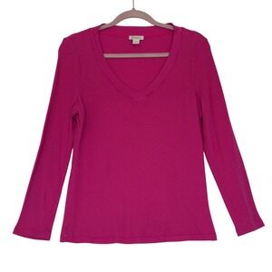 Sundance Magenta Pink Waffle Knit V-Neck Thermal Long Sleeve Top XL Barbie